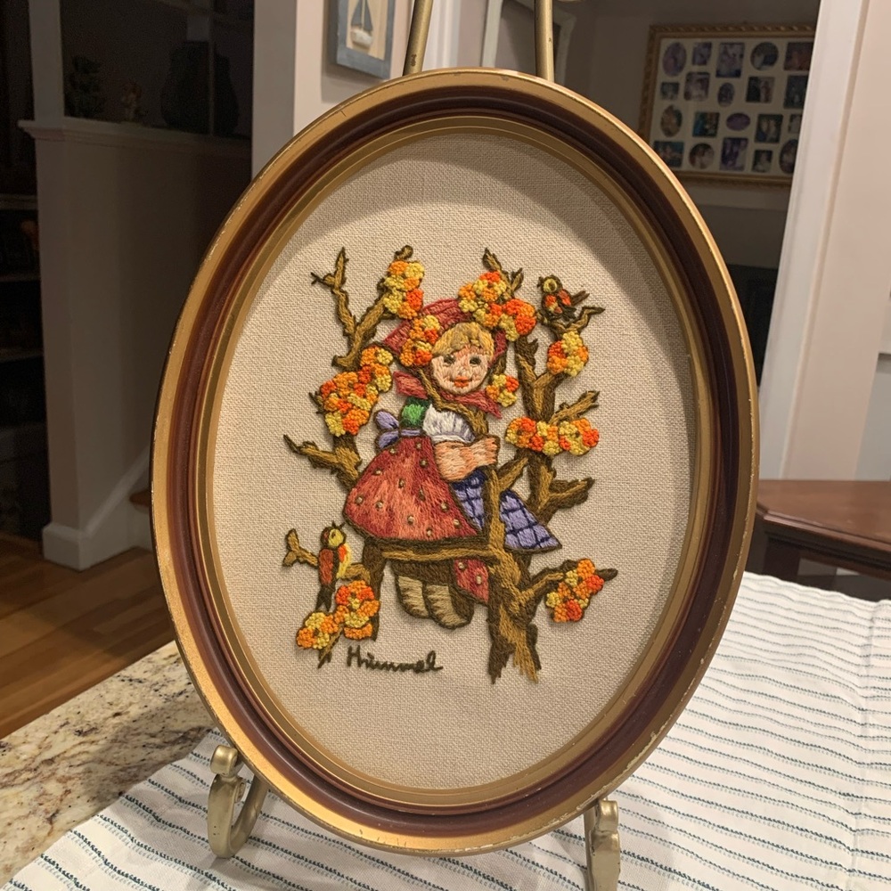 Vintage Hummel Needlework Embroidery Wall Art